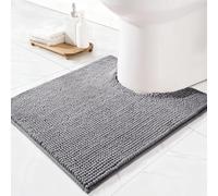 Exclusivo Mezcla Extra Soft Chenille Toilet Mat, U-Shaped 50x60 cm | Light Grey, Super Absorbent Fluffy Pedestal Mat, Machine Washable, Quick Dry Shaggy Contour Toilet Rug for Toilet Base