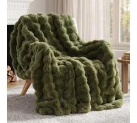 Exclusivo Mezcla Faux Fur Throw Blanket for Sofa, Soft 3D Bubble Blanket | Luxury Fluffy Rabbit Fur Sofa Throw, Fuzzy Plush Warm Thick Sherpa Blanket for Bed, Home Decor, 130x150 cm, Olive Green