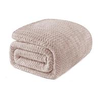Exclusivo Mezcla Fleece Bed Blanket Extra Double Size, Lightweight Jacquard for Spring Summer, Soft Cozy Breathable Blankets, 230x170 CM, Camel