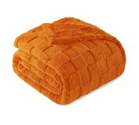 Exclusivo Mezcla Fleece Blanket King Size for Bed, Super Soft and Cozy Bed Blankets with Checkered Design, Lightweight, Bedding, All Season Use, 230x270 CM, Burnt Orange