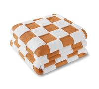 Exclusivo Mezcla Fleece Blanket Twin Size, Cozy Lightweight and Fuzzy Checkered Blankets for Couch or Bed, Suitable for All Season, Coral Orange, 150x200 CM
