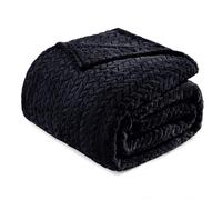 Exclusivo Mezcla Fleece Double Size Blanket for Bed, 150x200 CM Soft Cozy Jacquard Flannel Blankets, Lightweight Fuzzy Plush Warm for All Seasons, Black