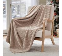 Exclusivo Mezcla Fleece Throw Blanket Extra Large, Super Soft and Warm Blankets for Couch, Sofa and Bed Waffle Textured, Cozy, Fuzzy and Lightweight, Camel, 127x178 CM