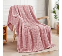 Exclusivo Mezcla Fleece Throw Blanket for Couch Bed, 127x178 CM Super Soft Cozy Blankets with Decorative Wave Textured, Lightweight Plush All Season Use, Dusty Pink