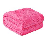 Exclusivo Mezcla Fleece Throw Blanket for Couch, Super Soft and Warm Blankets for All Seasons, Plush Fuzzy Leaves Pattern Throw, Hot Pink Throw, 127x150 CM