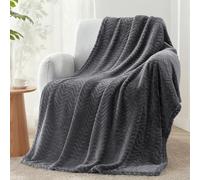 Exclusivo Mezcla Fleece Throw Blanket for Sofa, 127x178 CM Cozy Lightweight Blankets for All Season, Decorative Giftable Fuzzy Plush Wave Textured Throws for Women, Men, Dark Grey