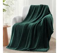 Exclusivo Mezcla Fleece Throw Blanket for Sofa, 127x178 CM Cozy Lightweight Blankets for All Season, Decorative Giftable Fuzzy Plush Wave Textured Throws for Women, Men, Forest Green