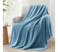 Exclusivo Mezcla Fleece Throw Blanket for Sofa, 127x178 CM Cozy Lightweight Blankets for All Season, Decorative Giftable Fuzzy Plush Wave Textured Throws for Women, Men, Slate Blue