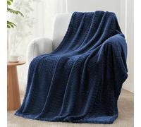 Exclusivo Mezcla Fleece Throw Blanket for Sofa, 127x178 CM Cozy Lightweight Blankets for All Season, Decorative Giftable Fuzzy Plush Wave Textured Throws for Women, Men, Navy Blue