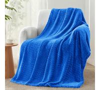 Exclusivo Mezcla Fleece Throw Blanket for Sofa, 127x178 CM Cozy Lightweight Blankets for All Season, Decorative Giftable Fuzzy Plush Wave Textured Throws for Women, Men, Cobalt Blue