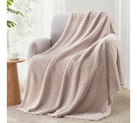 Exclusivo Mezcla Fleece Throw Blanket for Sofa, 127x178 CM Cozy Lightweight Blankets for All Season, Decorative Giftable Fuzzy Plush Wave Textured Throws for Women, Men, Camel