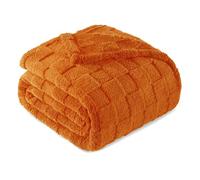 Exclusivo Mezcla King Size Flannel Fleece Blanket, Super Soft and Warm Lightweight Checkered Pattern Blankets for All Seasons, 230x265 CM, Burnt Orange Blanket
