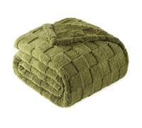 Exclusivo Mezcla King Size Flannel Fleece Blanket, Super Soft and Warm Lightweight Checkered Pattern Blankets for All Seasons, 230x265 CM, Olive Green