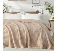 Exclusivo Mezcla King Size Flannel Fleece Blanket, Super Soft Jacquard Bed Blanket, Lightweight Fuzzy Warm for All Seasons, 230x265 CM, Camel