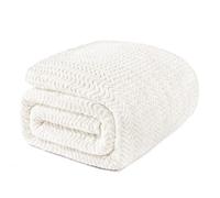 Exclusivo Mezcla King Size Fleece Blanket for Bed, 230x265 CM Cozy Lightweight Blankets for All Season, Decorative Giftable Fuzzy Plush Wave Textured Suitable for Women, Men, Ivory