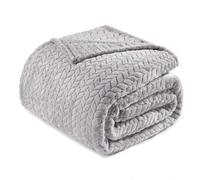 Exclusivo Mezcla King Size Fleece Blanket for Bed, 230x265 CM Soft Cozy Jacquard Flannel Blankets, Lightweight Fuzzy Plush Warm for All Seasons, Light Grey