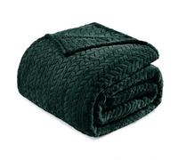 Exclusivo Mezcla King Size Fleece Blanket for Bed, 230x265 CM Soft Cozy Jacquard Flannel Blankets, Lightweight Fuzzy Plush Warm for All Seasons, Forest Green