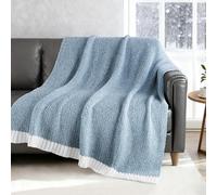 Exclusivo Mezcla Knit Throw Blanket, Ultra Soft and Warm Reversible Woven Blankets, Cozy Snuggly Throw for Couch Bed and Home Decor, Heather Blue, 127x152 CM