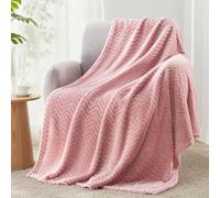 Exclusivo Mezcla Large Fleece Throw Blanket for Sofa Bedroom, Dusty Pink | 130x170 cm Soft Warm Breathable Lightweight Sofa Throw for Autumn, Plush Cosy Jacquard Blanket for Bed, Home Decor for Women