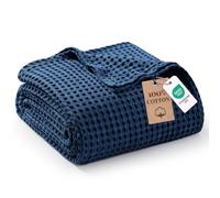Exclusivo Mezcla Pre-Washed 100% Cotton Waffle Blanket Queen Size for Bed, 330GSM Lightweight Breathable Summer Blankets, Soft and Cozy, Home Decor, Navy Blue, 230x230 CM