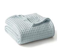 Exclusivo Mezcla Pre-Washed 100% Cotton Waffle Throw Blanket for Sofa, 330GSM Lightweight Breathable Summer Blankets, Soft and Cozy, Room Decor, Ice Blue, 130x150 CM