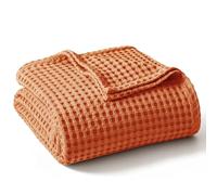 Exclusivo Mezcla Pre-Washed 100% Cotton Waffle Throw Blanket for Sofa, 330GSM Lightweight Breathable Summer Blankets, Soft and Cozy, Room Decor, Burnt Orange, 130x150 CM
