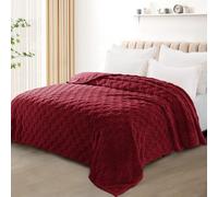 Exclusivo Mezcla Queen Size Flannel Fleece Blanket, Super Soft and Warm Lightweight Checkered Pattern Blankets for All Seasons, 230x230 CM, Deep Red