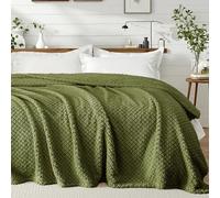 Exclusivo Mezcla Queen Size Flannel Fleece Blanket, Super Soft Jacquard Bed Blanket, Lightweight Fuzzy Warm for All Seasons, 230x230 CM, Olive Green