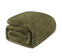 Exclusivo Mezcla Queen Size Fleece Blanket for Bed, 230x230 CM Cozy Lightweight Blankets for All Season, Decorative Giftable Fuzzy Plush Wave Textured Suitable for Women, Men, Olive Green