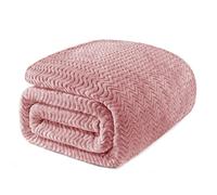 Exclusivo Mezcla Queen Size Fleece Blanket for Bed, 230x230 CM Super Soft Cozy Blankets with Decorative Wave Textured, Lightweight Plush All Season Use, Dusty Pink