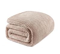 Exclusivo Mezcla Queen Size Fleece Blanket for Bed, 230x230 CM Super Soft Cozy Blankets with Decorative Wave Textured, Lightweight Plush All Season Use, Camel