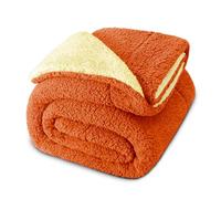 Exclusivo Mezcla Queen Size Reversible Sherpa Fleece Blanket, Thick and Warm Blankets for Winter, Soft Plush Fluffy for Bed, 230x230 CM, Orange/Yellow