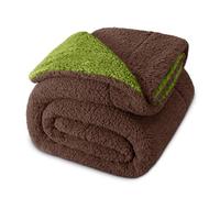 Exclusivo Mezcla Reversible Queen Size Sherpa Fleece Blanket, Thick and Warm Blankets for Winter, Soft Plush Fluffy for Bed, 230x230 CM, Olive Green/Coffee
