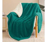 Exclusivo Mezcla Reversible Sherpa Fleece Throw Blanket for Couch, Thick and Warm Blankets for Winter, Soft Plush Fluffy, 127x152 CM, Teal/Ivory