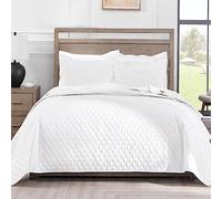 Exclusivo Mezcla Reversible Single Quilt Bedding Set with Pillow Sham, Lightweight Quilts Single Size, Soft Bedspreads Bed Coverlets for All Seasons - White