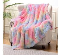 Exclusivo Mezcla Sherpa Fleece Throw Blanket, Reversible Fuzzy Faux Fur Velvet Plush Blanket, Throws for Sofa Couch Bed, 127x152 CM, Rainbow