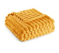 Exclusivo Mezcla Soft Striped Double Size Fleece Blanket for Bed, Large | 150x200CM, Mustard Yellow, Lightweight Cozy Fluffy Blanket for Adults, Stylish Jacquard for Bed, Living Room, All Seasons