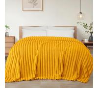 Exclusivo Mezcla Soft Striped King Size Fleece Blanket for Bed, Large | 230x265CM, Mustard Yellow, Lightweight Cozy Fluffy Blanket for Adults, Stylish Jacquard for Bed, Living Room, All Seasons