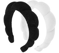 EXCLUZO 2pcs Sponge Headband Soft Versed Headband Puffy Padded Headband Spa Hair Hoop for Women Girl Face Washing Makeup Skincare Black+White
