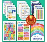 EXCOOL CLUB 16 Spanish Classroom Posters For Elementary - Colorful Bilingual Educational Posters For Toddlers 1-3, Laminated Learning Poster Preschool Must Haves, Abecedario Para Niños En Español