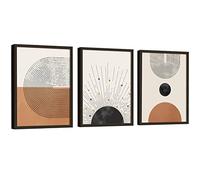 EXCOOL CLUB Mid Century Modern Wall Art - 12x16 Neutral Minimalist Wall Art, Modern Art Wall Decor, Boho Art Prints, Burnt Orange Abstract Posters Geometric Line Sun Pictures for Bedroom (UNFRAMED)