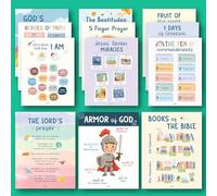 Excool Club Sunday School Decorations For Classroom - 12 Book Of The Bible Posters For Kids, Ten Commandments Fruit Of The Spirit Wall Art, Bible Study Supplies For Christian Classroom Decor (11"x14")