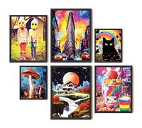 EXCOOL CLUB Weirdcore Room Decor - 12x16 Trippy Wall Art, Dreamcore Weird Core Art Prints, Retro Indie Posters Kidcore Aesthetic Pictures, Cute Weird Stuff for Teen Girls Dorm Bedroom (UNFRAMED)