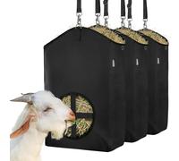 Excoutsty 3 PCS Goat Hay Feeder,Hay Bags for Horses,Goats,Donkeys with 600D Oxford Fabric and High Strength Metal Clasp,Horse Feeding Supplies with Adjustable Strap for Easy Hanging (3Black)