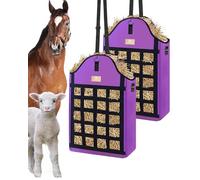Excoutsty Hay Bags for Horses,3 Packs Slow Feed Hay Bags for Goats,Sheep,Donkey,600D Reinforced Oxford Hay Feed Bags with Front Hay Nets Design, Easy to Fill and Hang with Large Opening (2Purple)