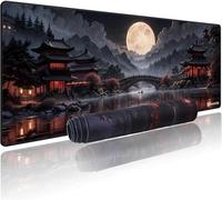 excovip Japanese Mouse Mat Riverside Full Moon Mouse Pad Large Gaming Mousepad XL Keyboard Pad 800x300mm Laptop Computer Mouse Keyboard Mat for Office Black Red 0424