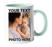 Excudo Personalised Colored Mug Custom Photo Text or Logo Cup Gift for Xmas, Birthdays, Valentine's Day, Christmas, Mum Dad and Work Colleagues Present (Mint Green)