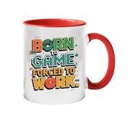 Excudo Trade LTD Born to Game Forced to Work Color Mug Gamer Coffee Cup Funny Retro Gaming Gift Colored Handle with Game Controller Nerdy Gamer Desk - Red