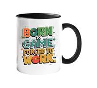 Excudo Trade LTD Born to Game Forced to Work Color Mug Gamer Coffee Cup Funny Retro Gaming Gift Colored Handle with Game Controller Nerdy Gamer Desk - Black