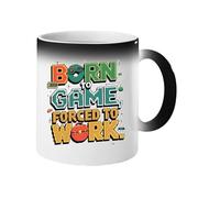 Excudo Trade LTD Born to Game Forced to Work Magic Mug Heat Reveal Coffee Cup Funny Gamer Gift Color Changing Mug with Game Controller Retro Gaming Office Cup - Black